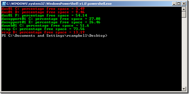 Checking disk pace on multiple servers with Powershell