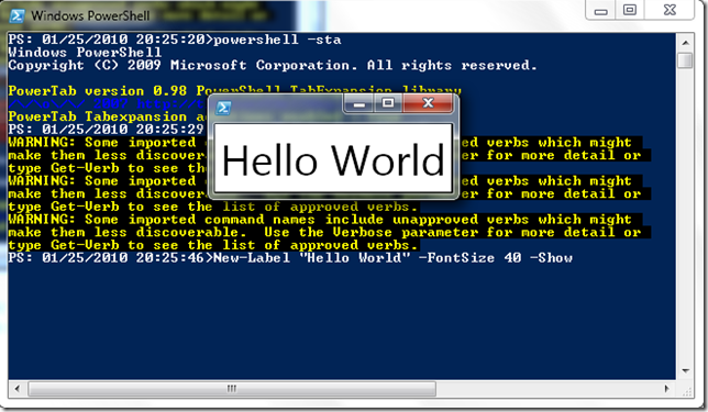 Powershell Hello World Label