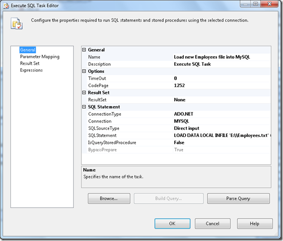 execute sql task employees mysql