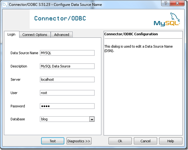 mysql odbc dsn connection