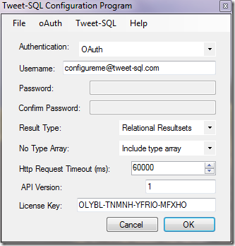tweet-sql configuration program