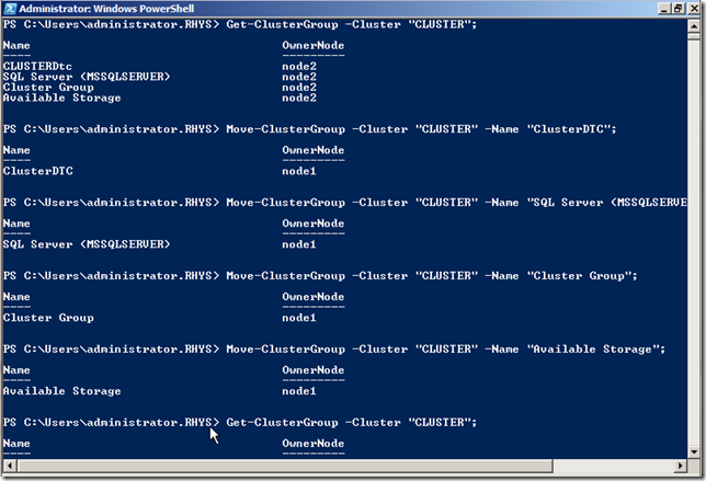 Moving Cluster Resource Groups with Powershell