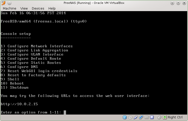 9 - FreeNAS Configuraton Screen